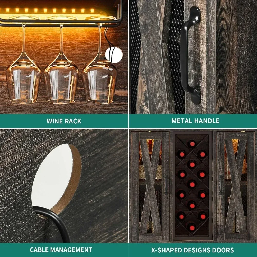 Corner Bar Cabinet for Home Dark Rustic Oak Kitchen Cabinets for Living Room Bottle Rack Mini Bar Furniture Wine Cellar