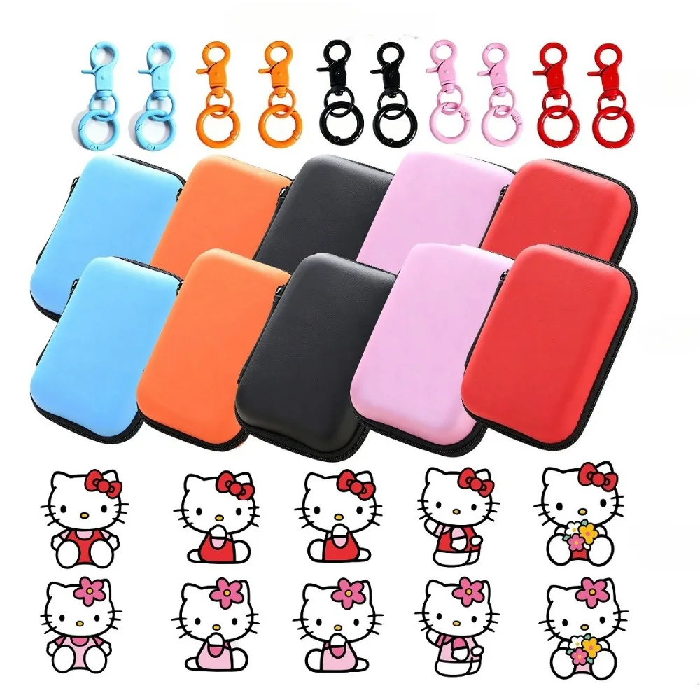 30PCS DIY Hello Kitty Key Bags 10 Stickers 10 Storage Case 10 Colorful Keychains Portable Waterproof Anti-drop Small Zipper Pouch for Earphone Charging Cable Cosmetic Gadgets Cute Cartoon Mini Organizer Bag Lovely Gift Organizer Bag for Girls