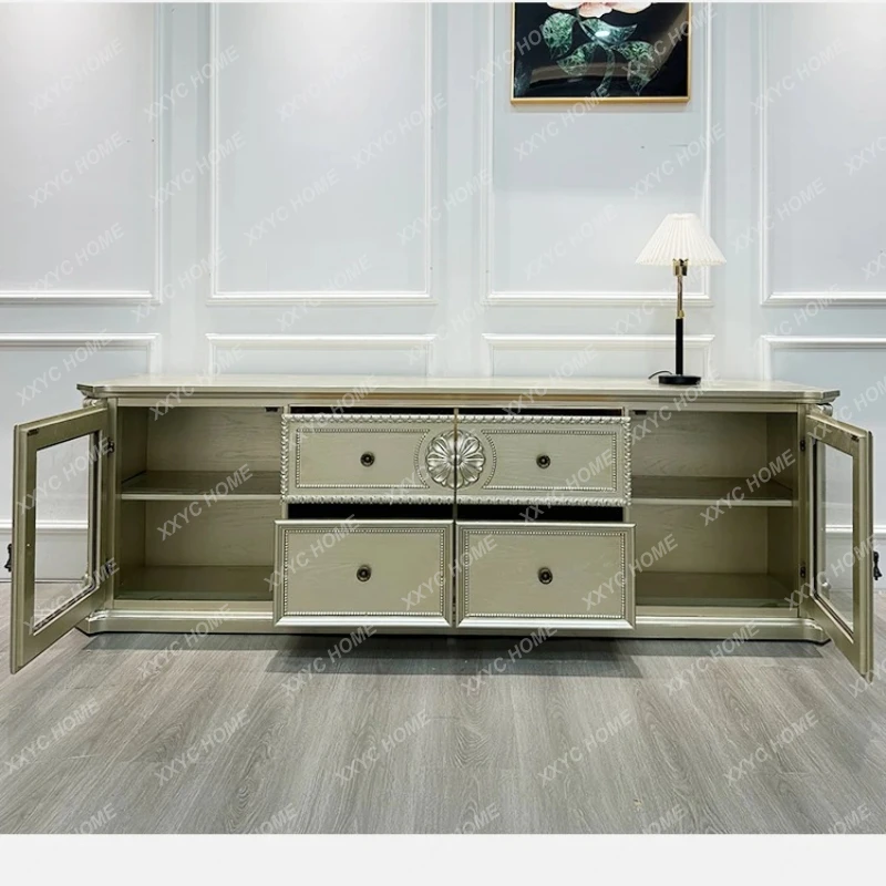

Q light luxury TV cabinet solid wood living room small apartment modern simple retro old storage floor cabinet