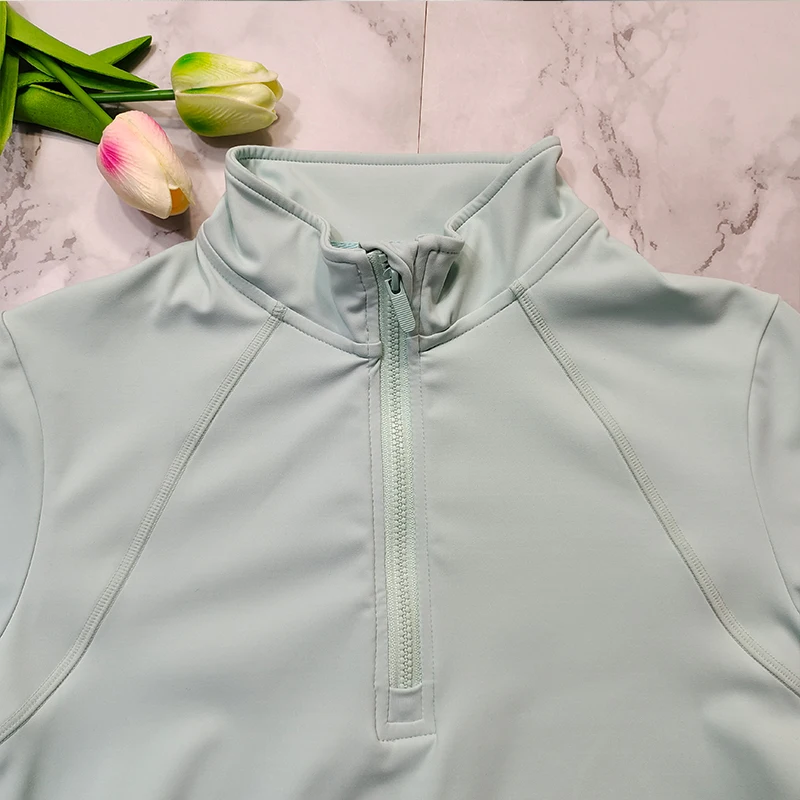 MXLLINA Short Sleeve Equestrian Shirt Women Zipper Horse Riding T-Shirt Sport Breathable T-Shirt Female Equestrian Tops