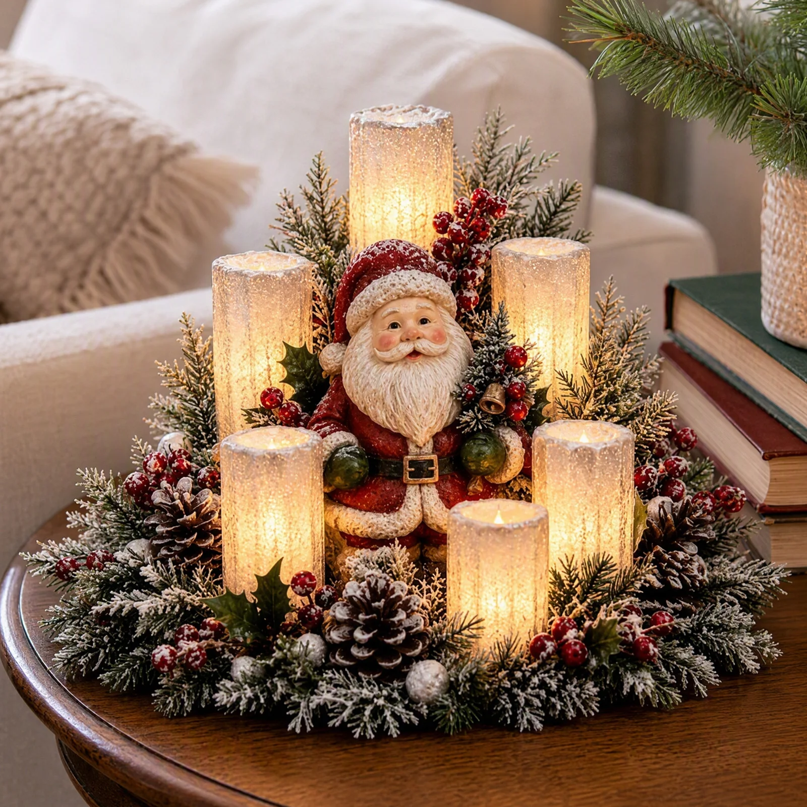 Lighted Christmas Resin Village Tree Centerpiece Warm LED Flameless Glow Festive Holiday Table Decor