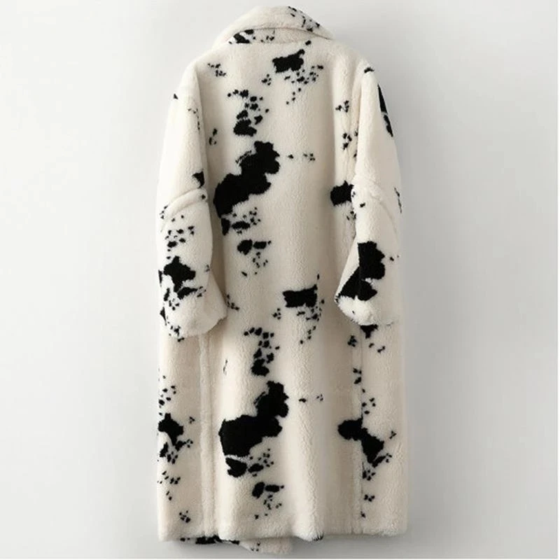 Vrouwen Bont Faux Winter Warm Wol Imitatie Jas Schapen Cut Losse Lange Print Fashion Casual Windjack Bontjas Vrouwen