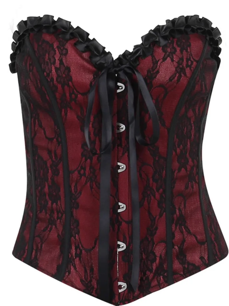 Dark Black Retro Slings Fishbone Corset Red Costume Sexy Tube Top Tank Hot Girl Waist-Controlled Cool Camisoles Women's Clothing