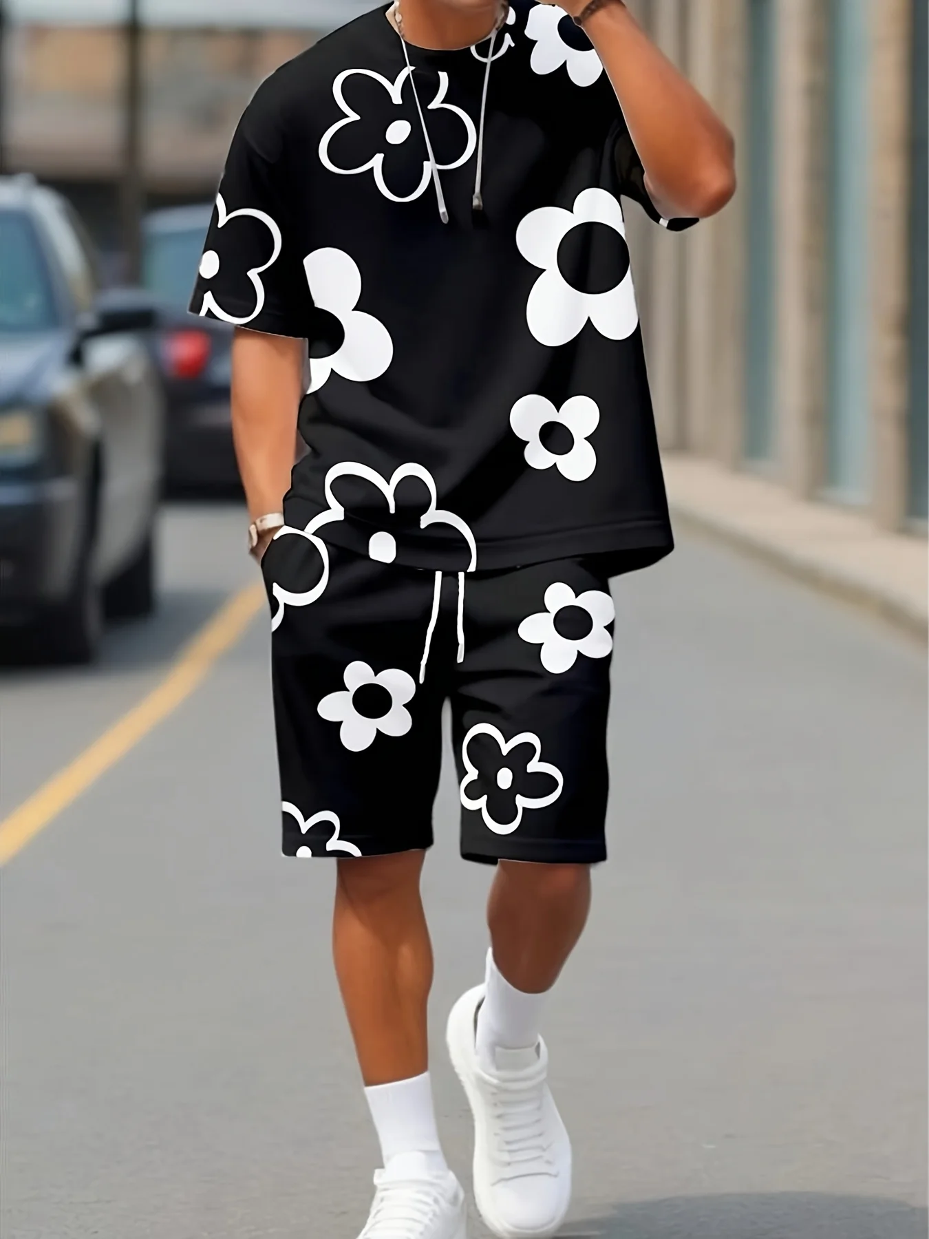 

Men's Suit 2pcs Set Fashion Leisure Comfortable Set Men Including T-shirts Shorts Suitable Sports Fitness Activities Summer