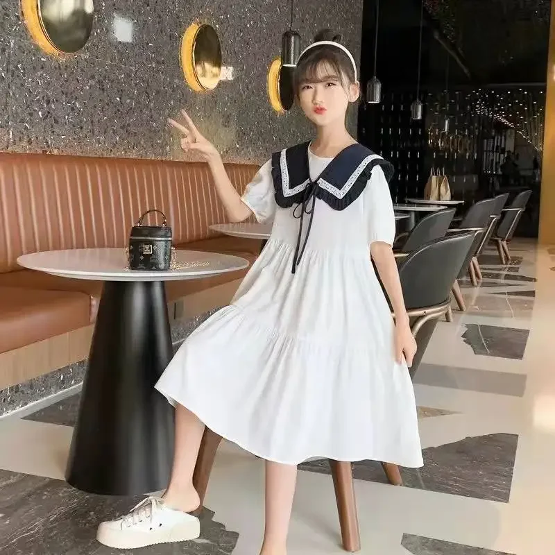 Summer Spring White Princess Short Sleeve Loose Dress for Girls Elegant Girl Dresses New Year Christmas 3 to 13 Year