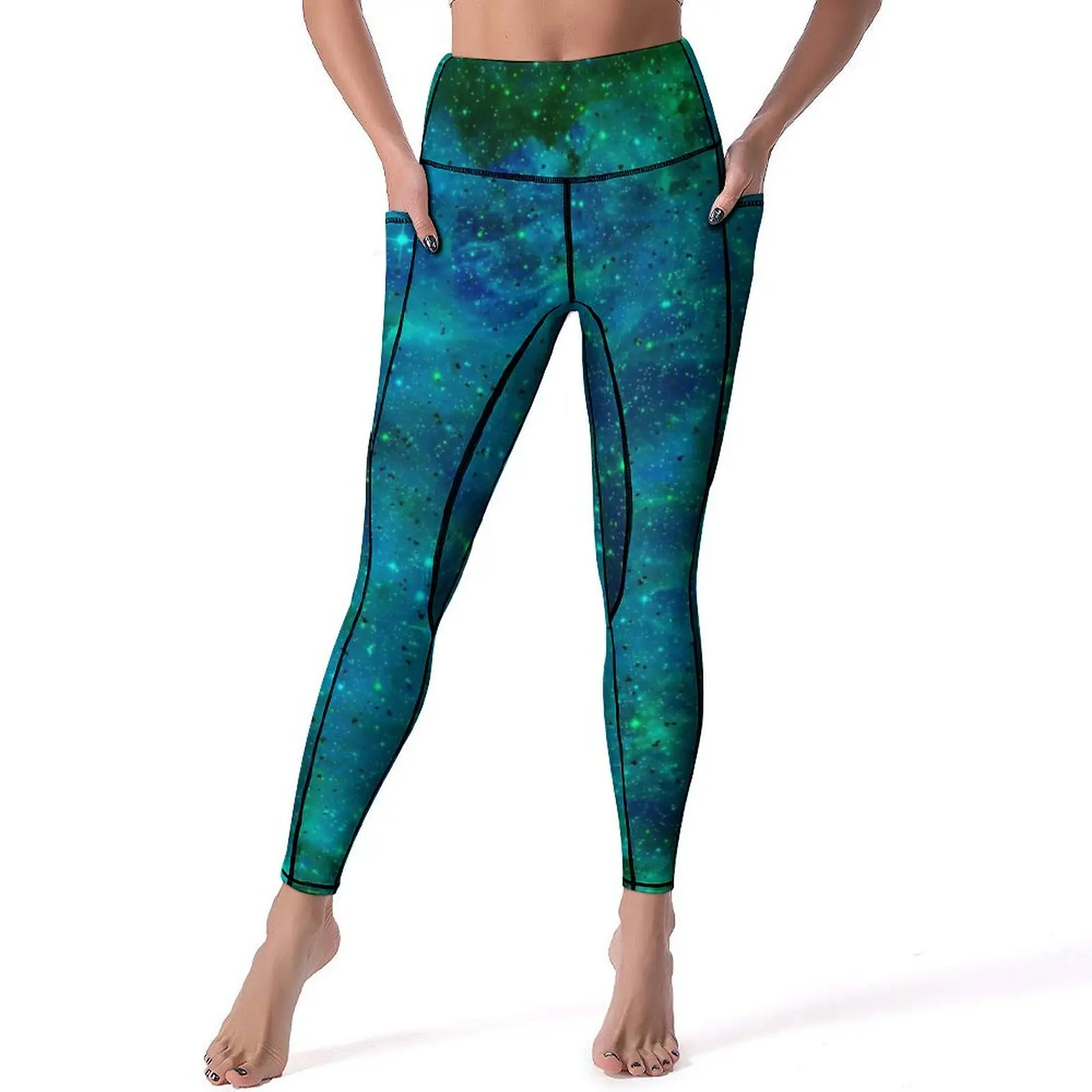 

Green Galaxy Yoga Pants Asteroid And Constellation Fitness Leggings High Waist Elastic Sports Tights Elegant Design Yoga Legging