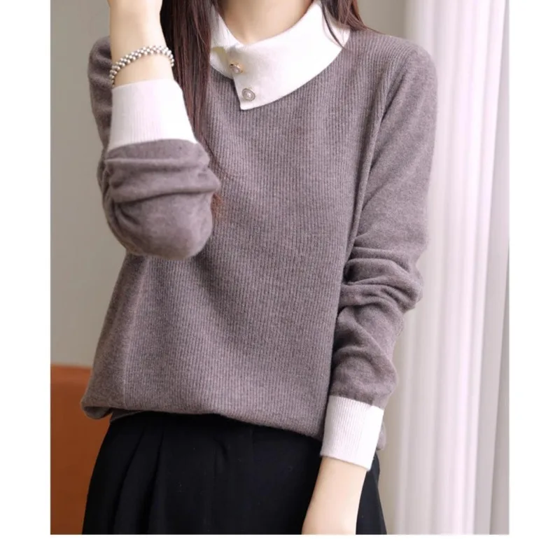 Autumn Winter Women\'s Clothing Turtleneck Screw Thread Pullover Long Sleeved Sweater Knitted Elegant Korean All-match Tops