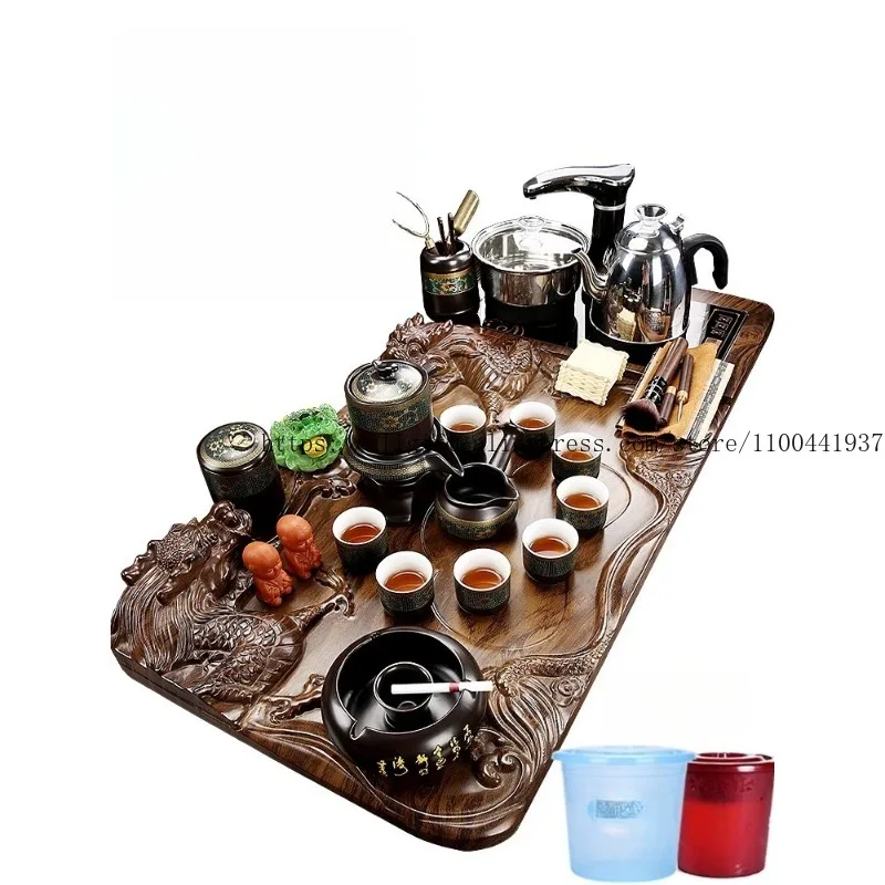

Automatic Full Set Tea Set for Living Room with Water Supply Kung Fu Tea Table Teapot Tray Household Supply