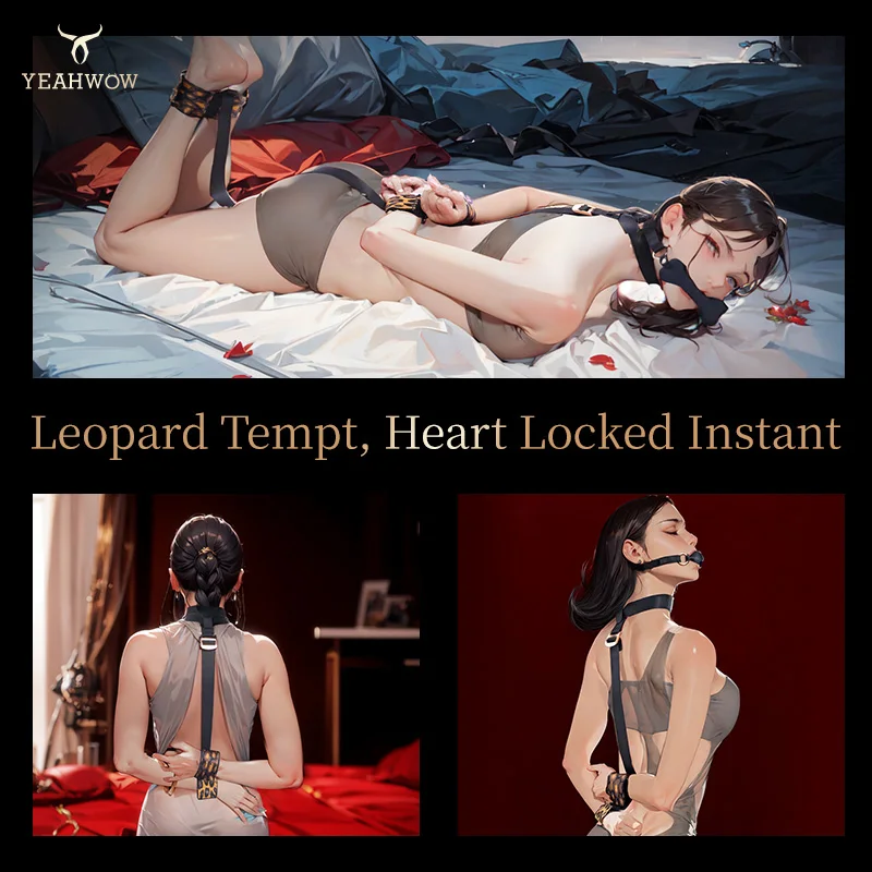 YEAHWOW Sexy Adult Bondage Kit Leather Handcuffs Ankle Cuffs Fetish Binding Strap Bondage Accessories Mouth Ball BDSM Sex Toys