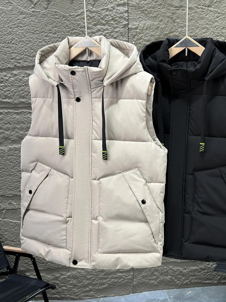 

Мужской зимний утепленный пуховый хлопковый жилет с капюшоном и шнурком, разноцветный пуховик, теплый утепленный жилет большого размера, куртка