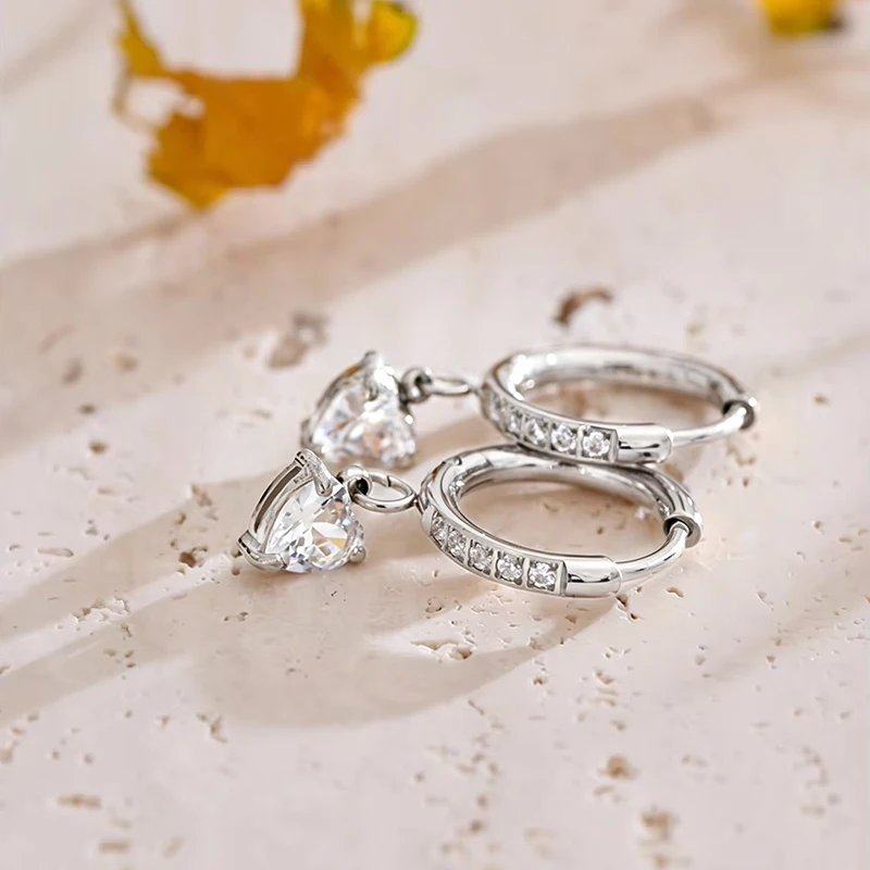Heart Moissanite Dangle Hoop Earrings for Women 11mm Gold Tone Huggie Hoops Copper Fashion Jewelry