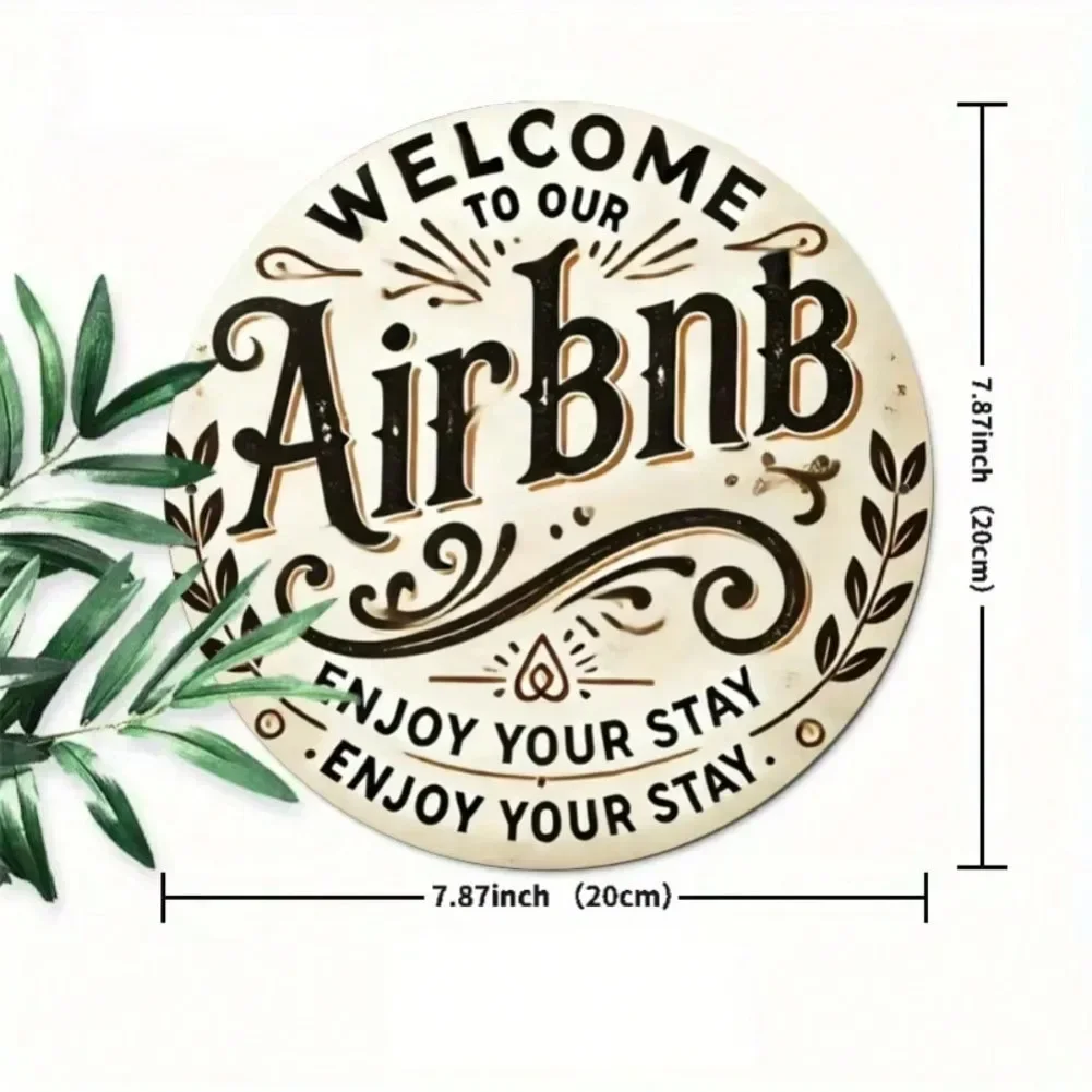 Retro Welcome Wall Art Aluminum Sign, 2D Flat Rustic Leafy Vine Plaque, Perfect Decor for Airbnb, Home, Kitchen and Garden