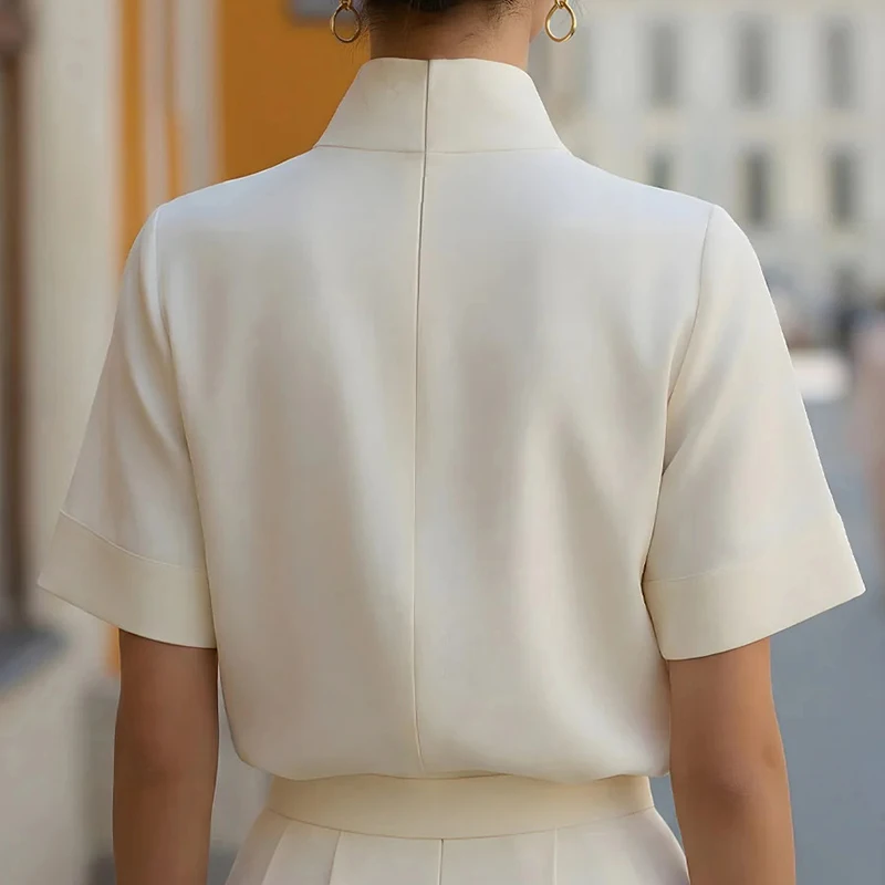 Blusa de Verano 2026 con Cuello Mao, Diseño Único y Elegante para Mujer, Estilo Europeo y Americano