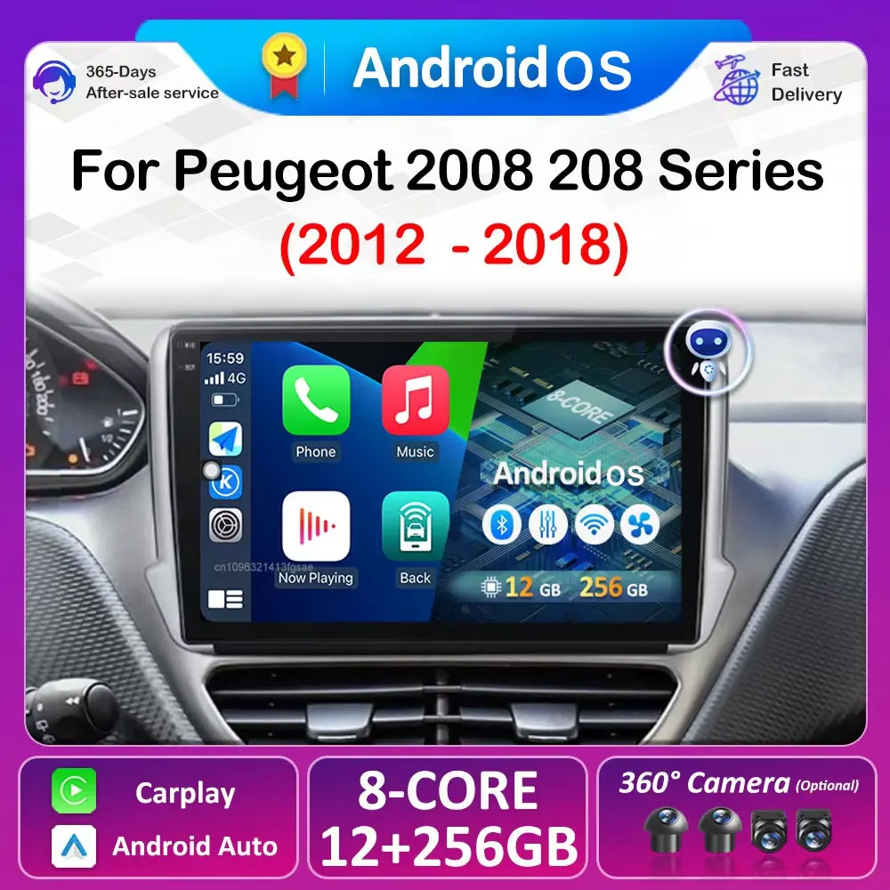Android-System für Peugeot 2008 208 Serie 2012 2013 2014 2015 - 2018 Kabelloses Carplay DSP Stereo GPS Navi Bluetooth QLED-Bildschirm
