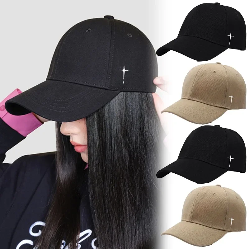 Haftowana czapki baseballowe mężczyzn damska moda prosta jednokolorowa Unisex Cross Cap Outdoor regulowany krem przeciwsłoneczny casualowe kapelusze