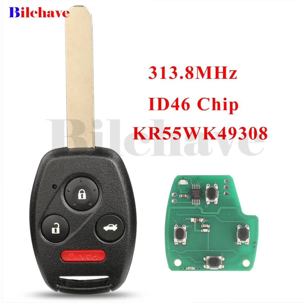 Jingyuqin 313.8MHz ID46 Chip KR55WK49308 4 Buttons Remote Fob Car Key For Honda Accord 2008 2009 2010 2011 2012 Control