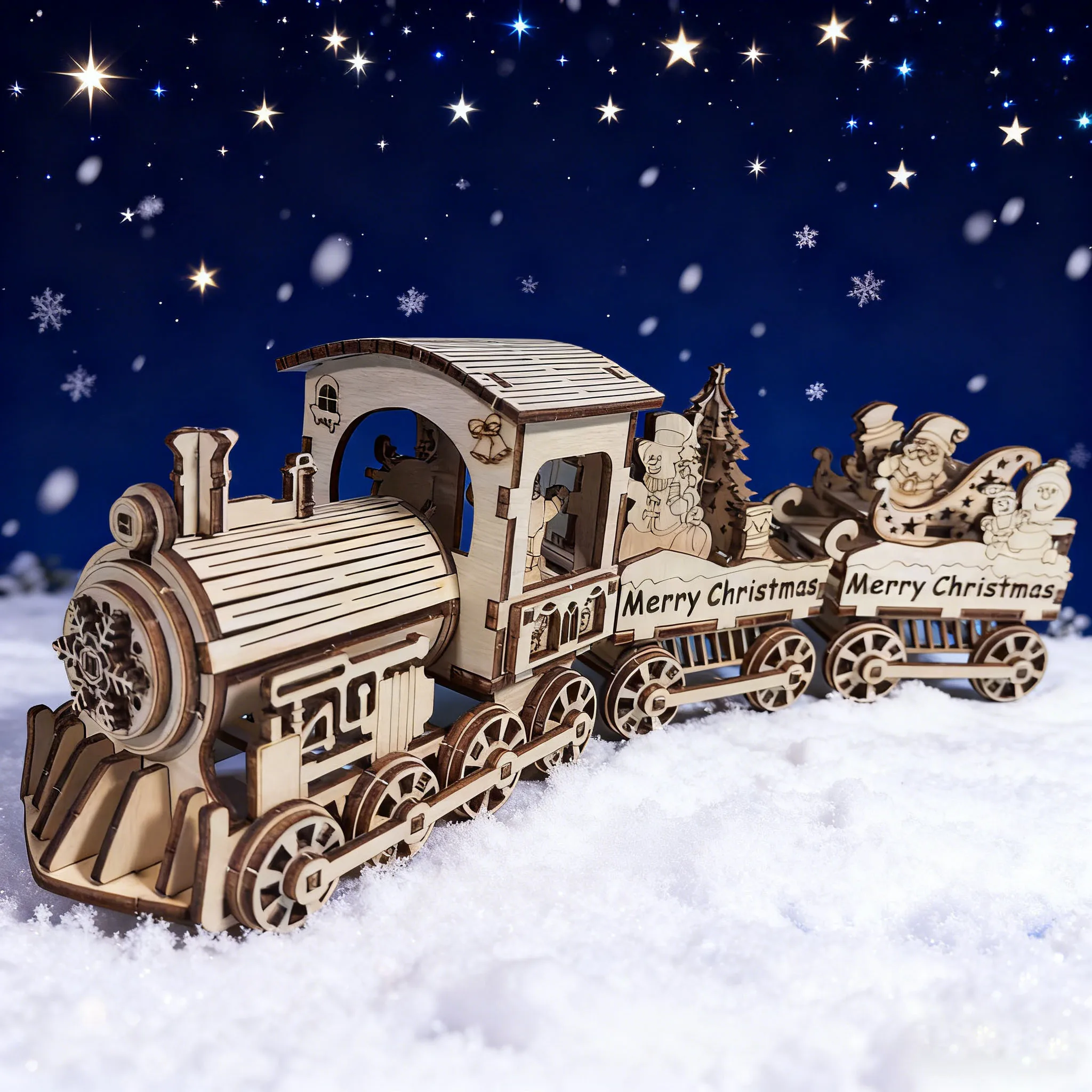 

Деревянный рождественский поезд-конструктор, креативный 3D-пазл, идеально подходит в качестве праздничного подарка или украшения для дома. Изысканная модель.