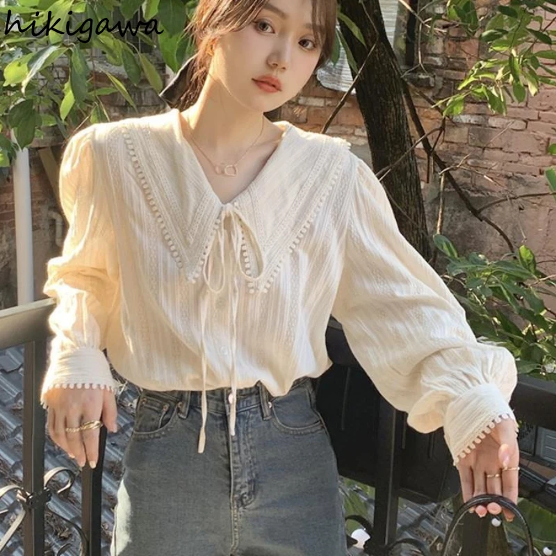 

Peter Pan Collar Sweet Shirt Women Clothing Long Sleeve Solid Color Blouses 2025 Blusas Mujer De Moda Vintage Summer Tops Female