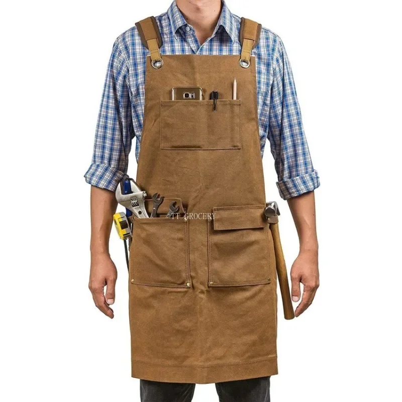 Thickened Canvas Apron Waterproof Cleaning Woodworking Mechanic Carpenter Electrician Gardening Heavy Industry Sleeve Apron Set