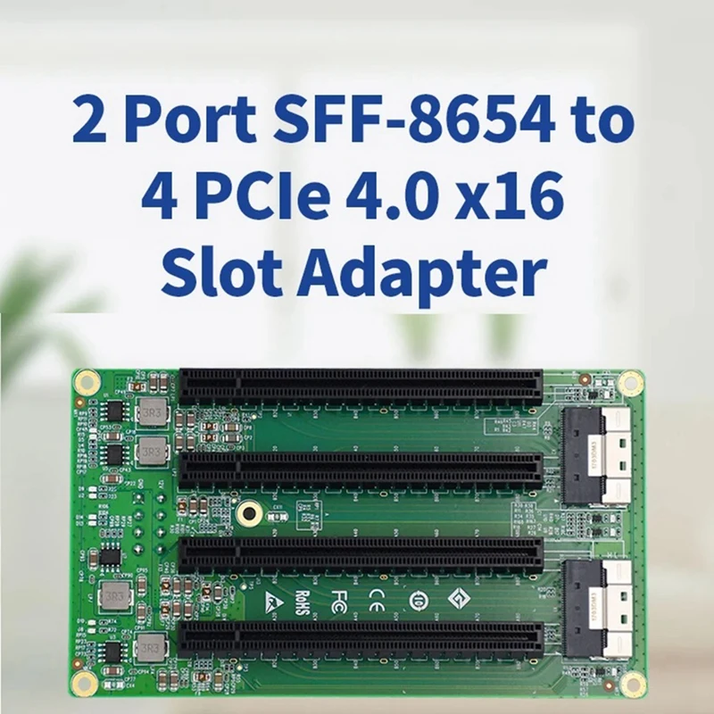 2 Port SFF-8654 To 4 Pcie X16 Slot Adapter Pcie X16 Slot Expansion Board With 8 PIN Power Socket