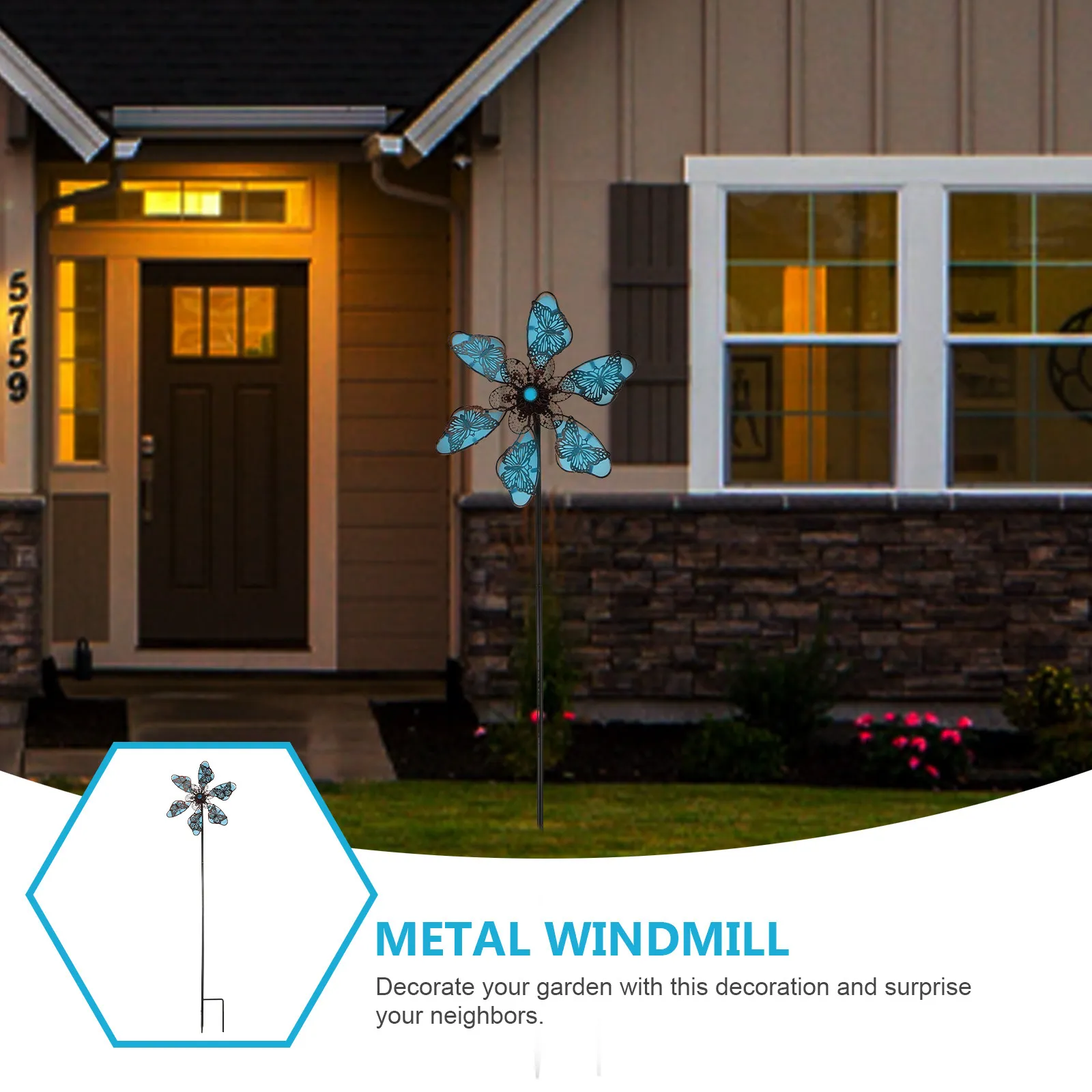 

1 шт. Светящаяся в темноте ветряная мельница-бабочка, прочная металлическая вращающаяся ветряная мельница, устойчивая к ржавчине, садовый декор для наружного ландшафтного освещения