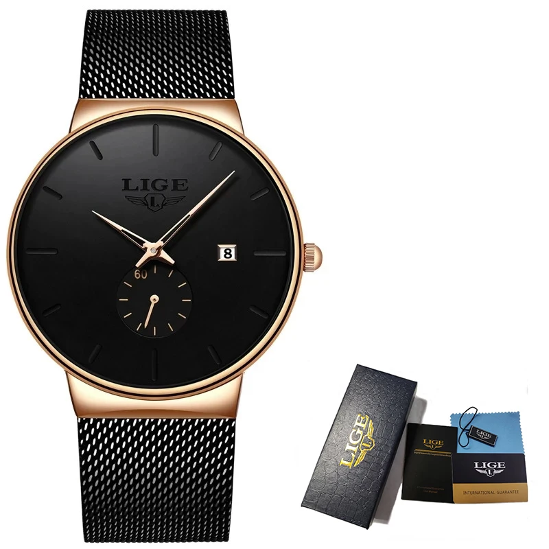 LIGE Ultra Thin Fashion Casual Ladies Watches Elegant Luxury Waterproof Business Quartz Watch for Women Gift Auto Calendar Clock