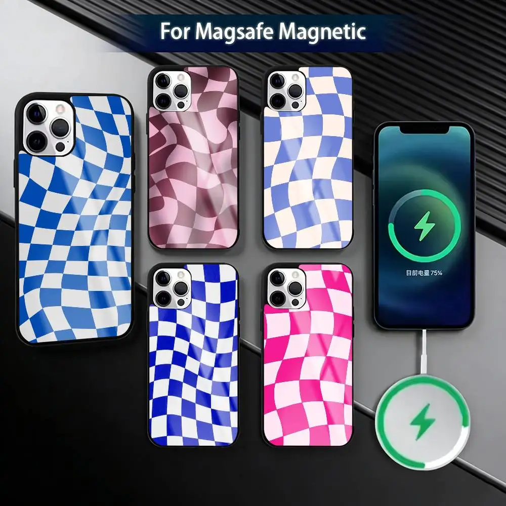 

Black and White C-Checkered Phone Case For iPhone17,16,15,14,13,12,11 Plus,Pro Magnetic For Magsafe Wireless Charging
