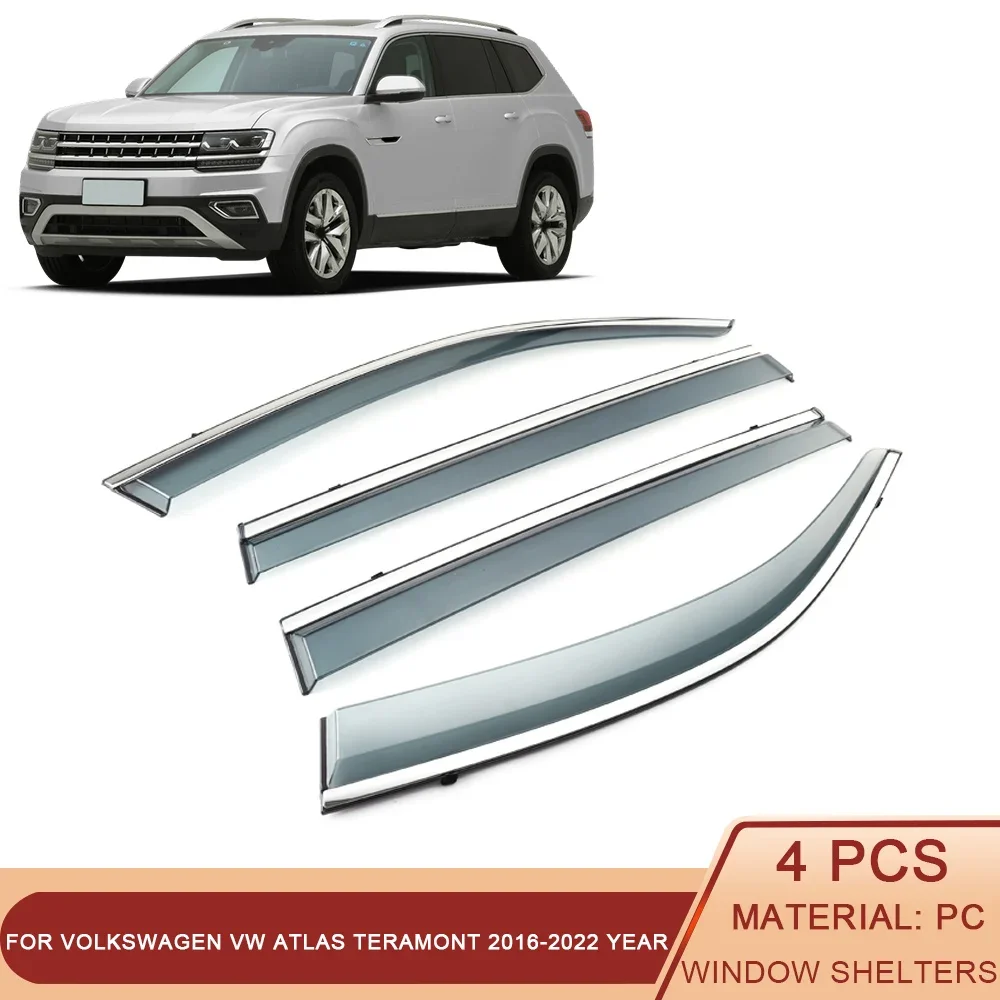 

For VOLKSWAGEN VW Atlas Teramont 2016-2023 Cross Sport Car Window Sun Rain Shade Visors Shield Shelter Cover Trim Frame Sticker