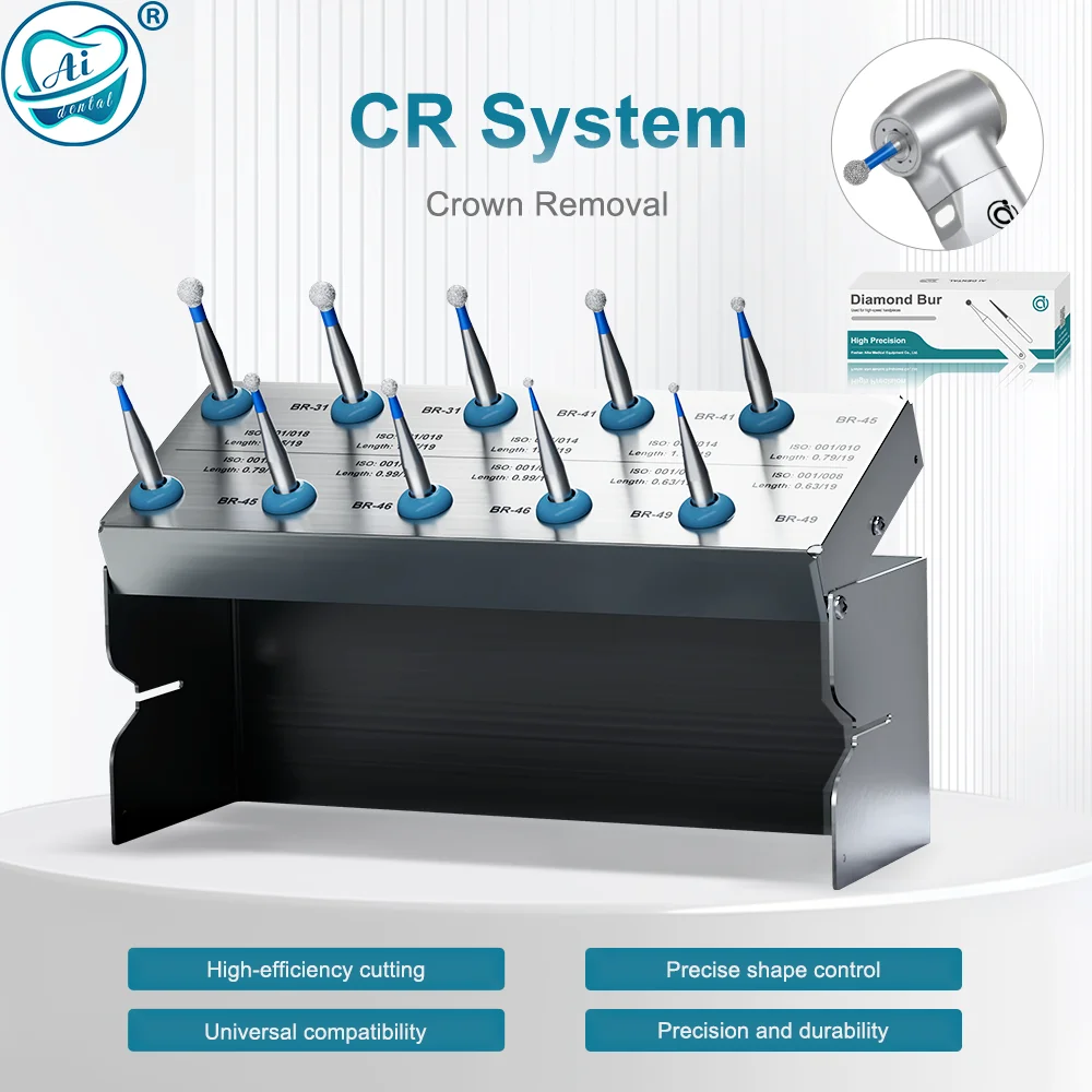 Dental Diamond Bur Kit 1.6mm Crown Removal Preparation Ball Shape 19mm Dentist Grinding/Cutting Drill for High Speed Handpiece