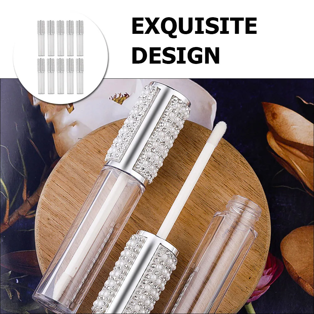10 Stück Glas-Lipgloss-Röhren, klare Perle, Diamant, leere, nachfüllbare Flaschen, tragbare Lippenbalsam-Behälter für den professionellen Einsatz