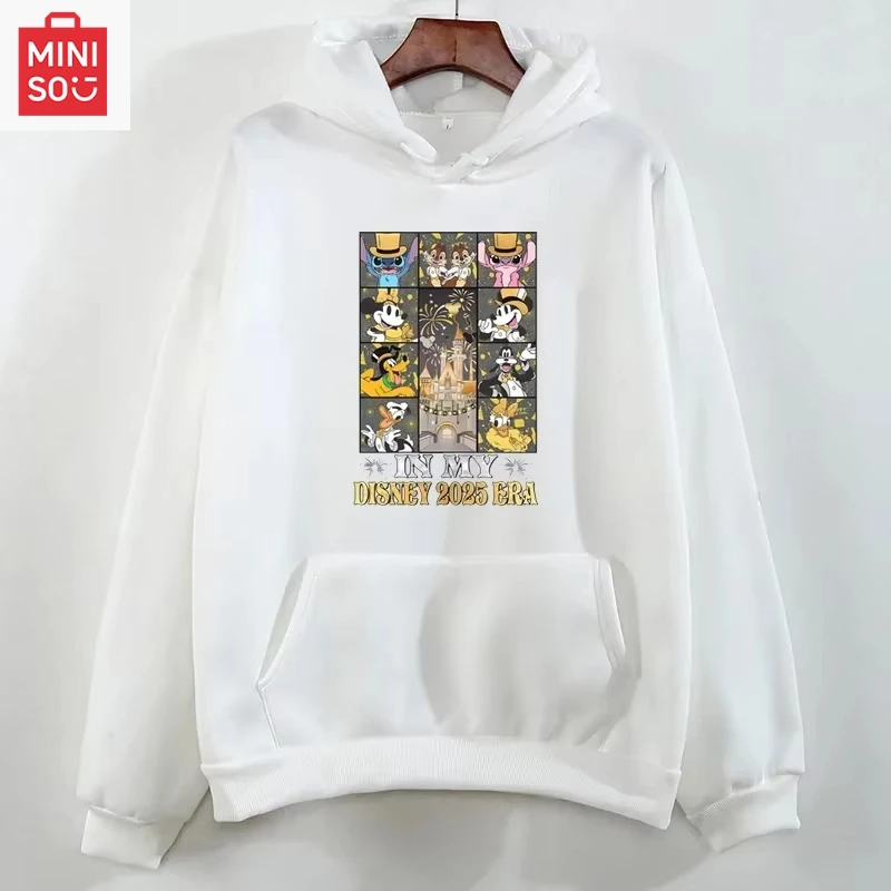 

Cartoon Disney Printed Sweatshirt 2025 Happy New Year Graphic Hoodies Fashion Autumn Women Casual Long Sleeves Pullover Tops