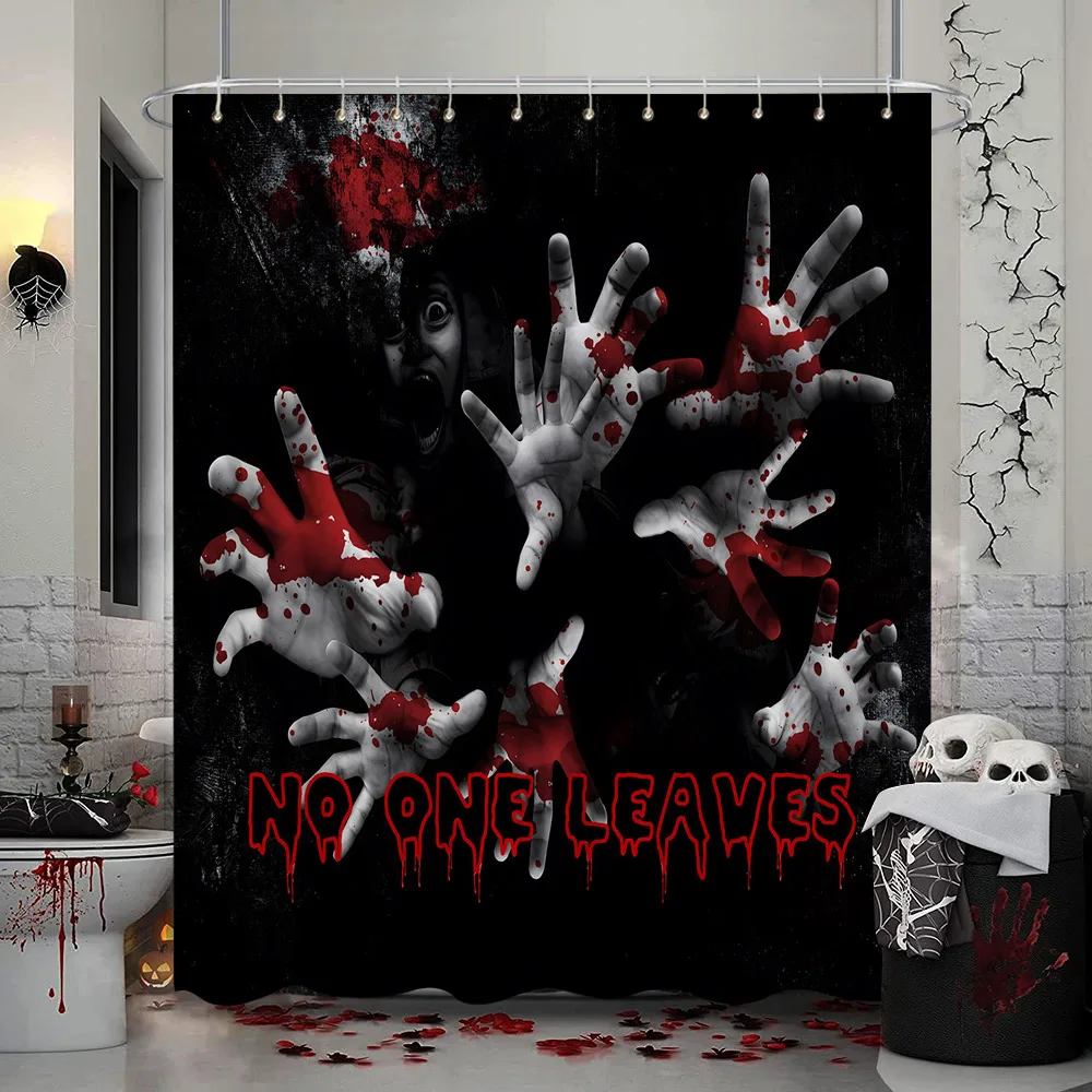 Scary Halloween Shower Curtain Scary Shadow Blood Handprints Bathtub Polyester Fabric Shower Curtains Bathroom Decor With Hooks