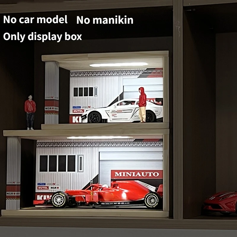 Scale 1：18 Acrylic Hard Cover Case Display Box Display Rack with Light 1:24 Alloy Car Model Display Box Parking Lot Garage Scene