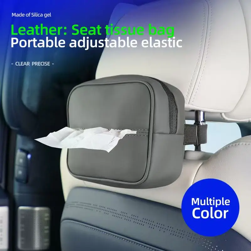 Bolsa de lenços de papel ajustável de couro para assento de carro, suporte de lenços de papel para carro, soluções de armazenamento para interior de c