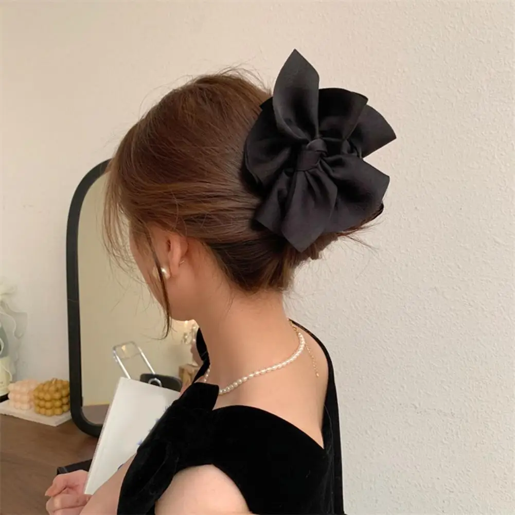 Hair Gripper Big Fabric Bow Solid Color Stain Anti-slip Knot Retro Braid Sweet Girl Ponytail Clip Hair Clip Hair Clamp Lady Hair