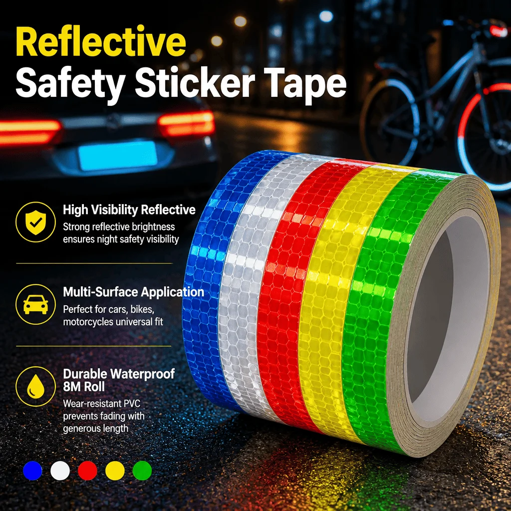 Reflective Tape Safety Sticker High Visibility Night Bicycle Motorcycle Car Truck Warning Waterproof PVC Stripe 8M Long Roll DIY