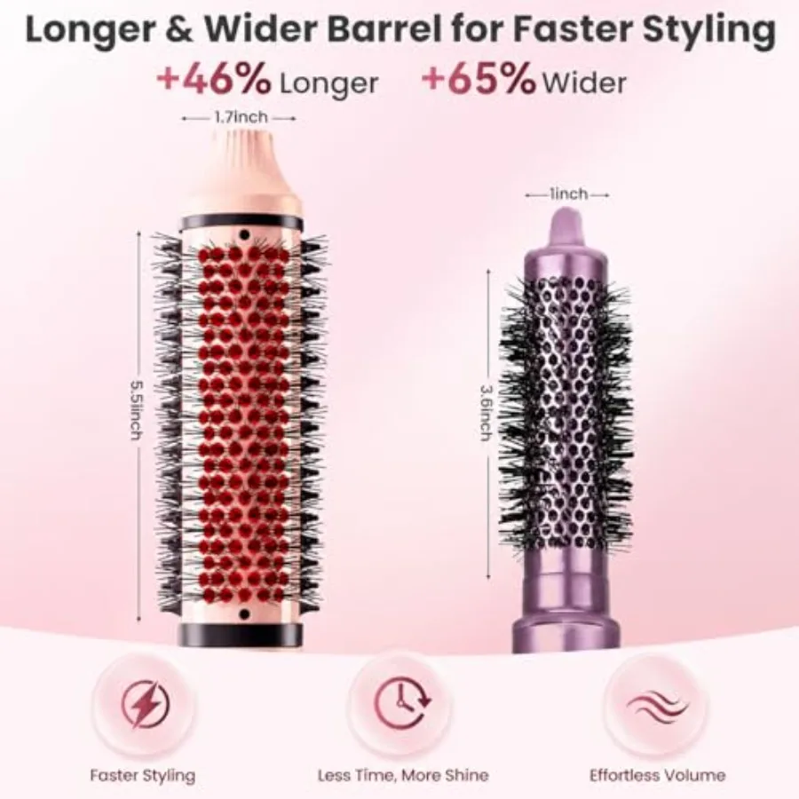 Infrared Thermal Brush for blowout and curling, pink ceramic-coated barrel with rapid heat-up and even heat distribution