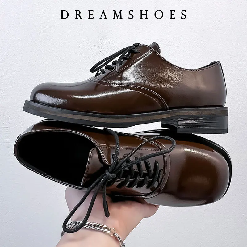 

Мужские корейские кожаные оксфорды на тонкой подошве, мужские туфли дерби на шнуровке, повседневные лоферы, мужские формальные модельные туфли с круглым носком