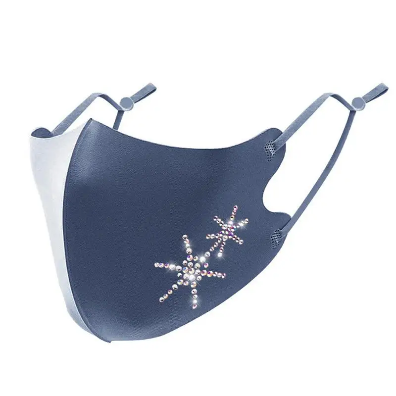 Women's Sparkling Rhinestone Face Mask Ice Silk Cloth Sunscreen Mask Breathable Washable Adjustable Star Pattern Protective Mask