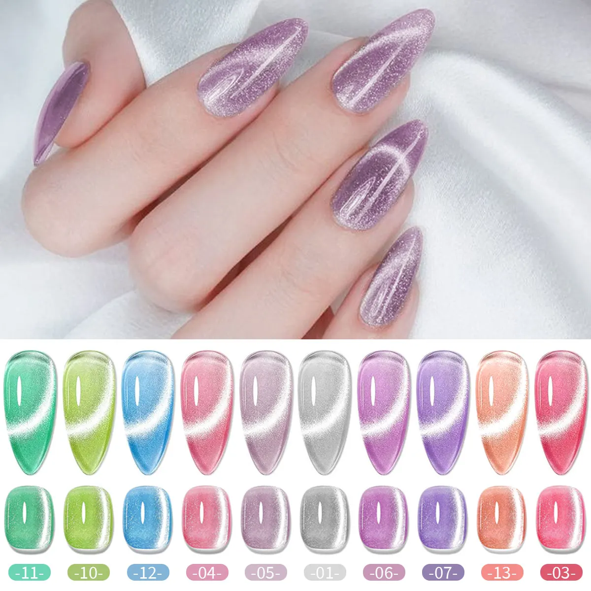 

VOKY 10PCS Holographic 9D Cat Eye Nail Gel Set, suitable for weddings, holiday gifts, nail salons and home manicures