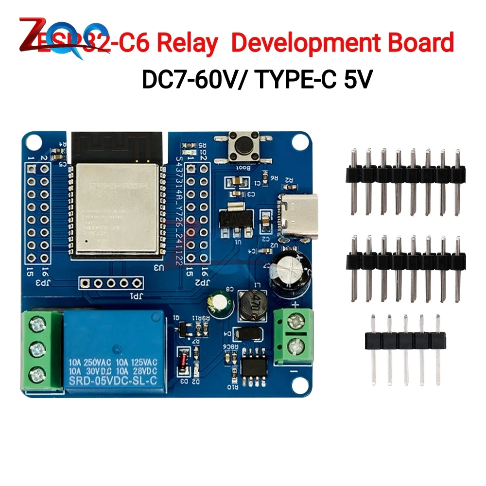 ESP32-C6 Relay Development Board DC7-60V TYPE-C 5V Wi-Fi 6 Bluetooth 5.3 Single Channel Relay Module Development Board