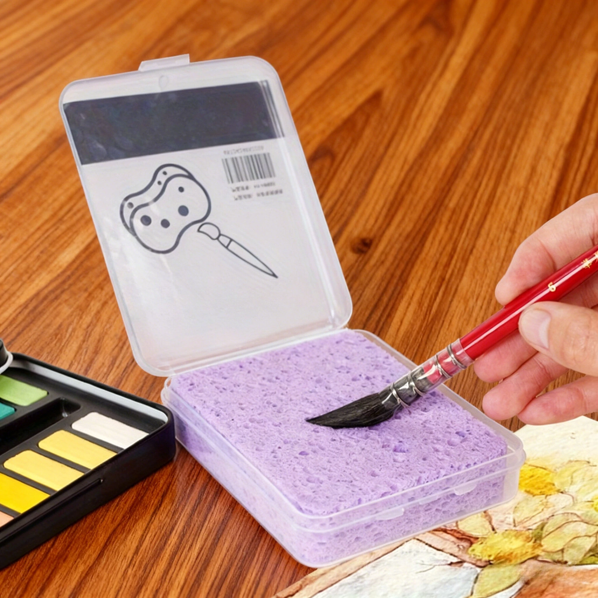 1pc Watercolor Painting Ultra-Absorbent Magic Foam Pad - for Artists & Hobbyists, Super Absorbent Creative Tool in Container