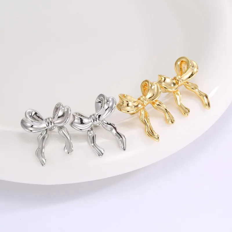 Bow Stud Earrings for Women Gold Silver Elegant Delicate Design Luxury Unique Fashion Jewelry Girl Gift Accessory