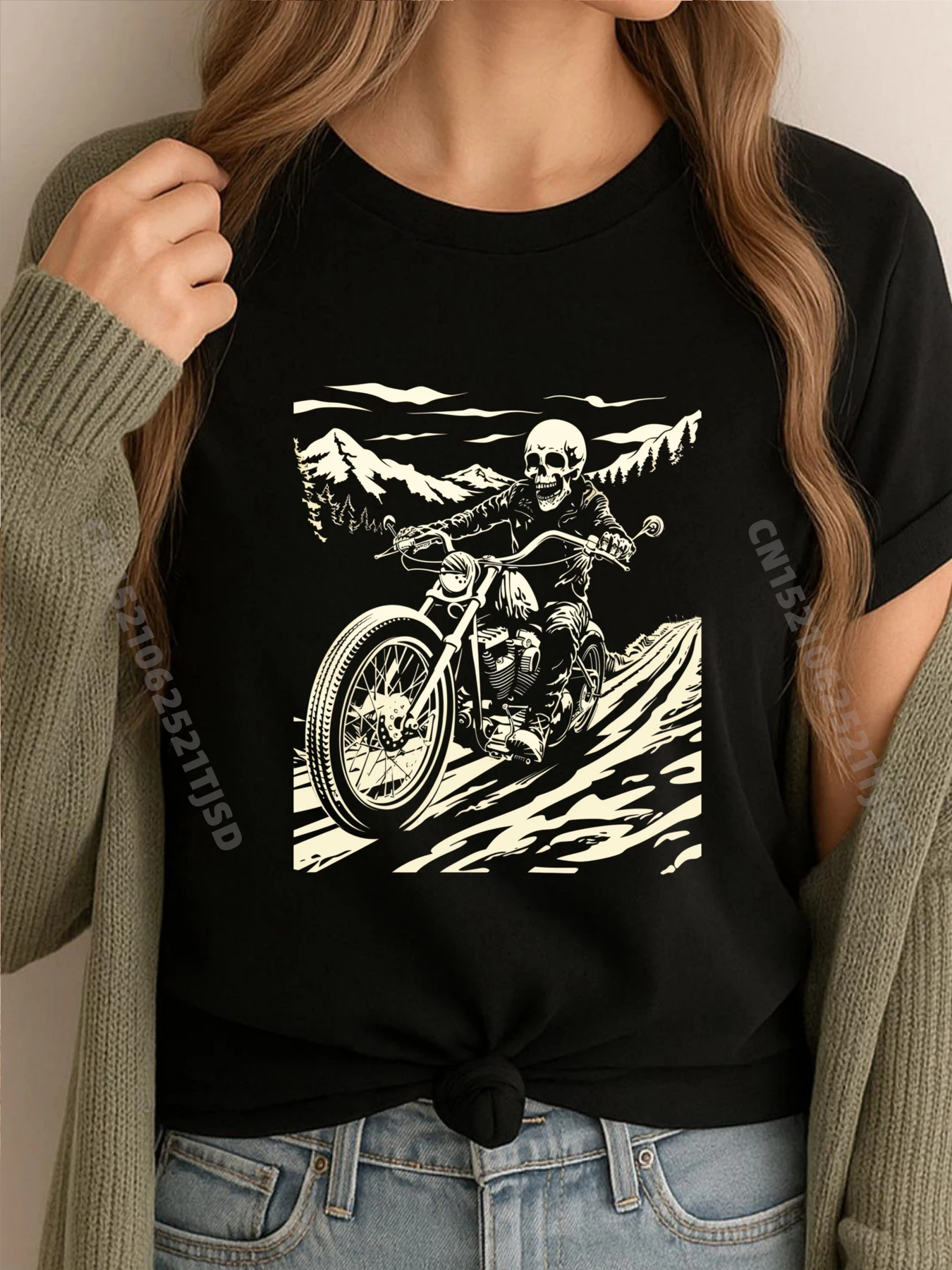 

Винтажная мотоциклетная спортивная футболка со скелетом, женская хлопковая футболка, женская футболка, потертый большой размер