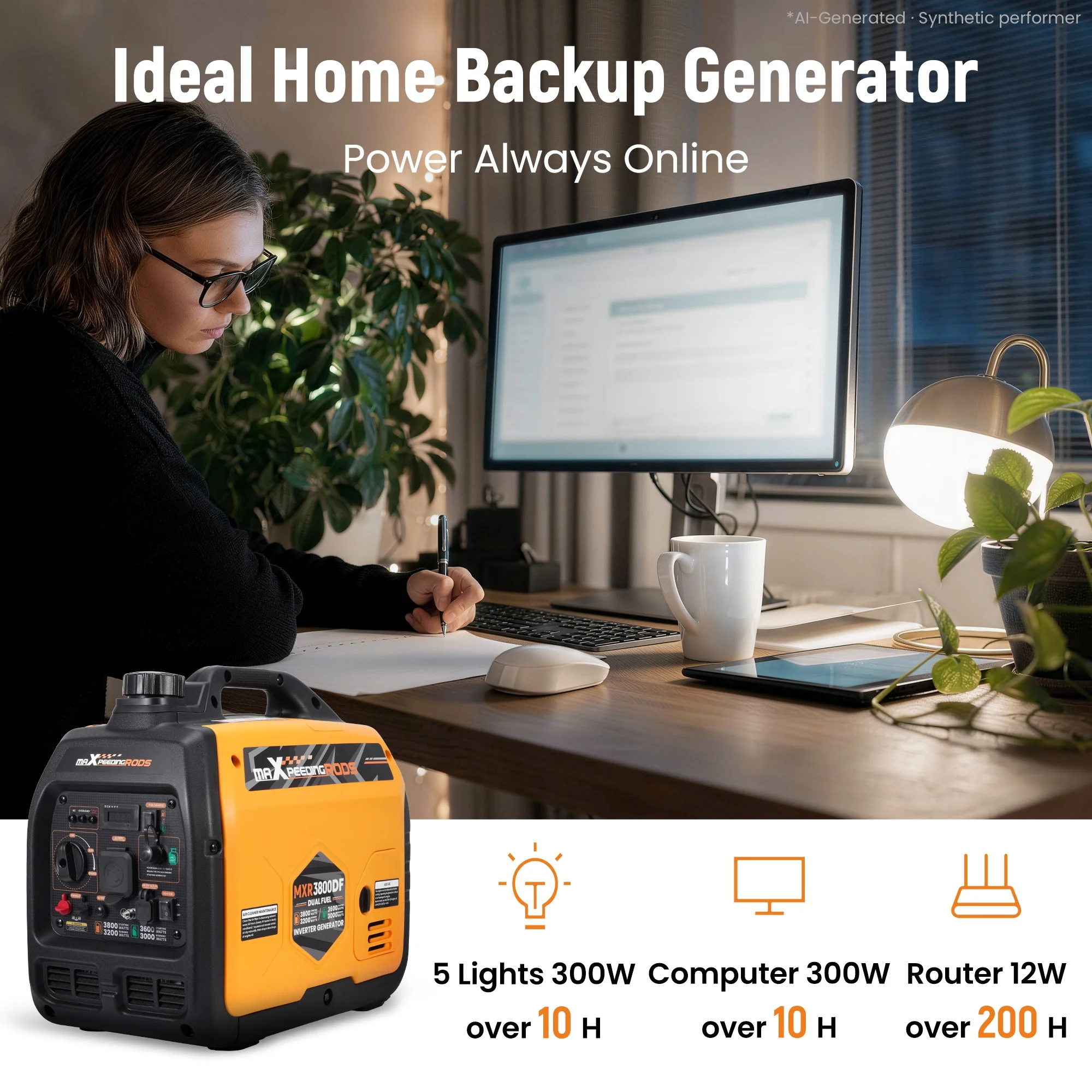 3800W Dual Fuel Inverter Generator Fit for Car Trunk for RV for Night Parties
