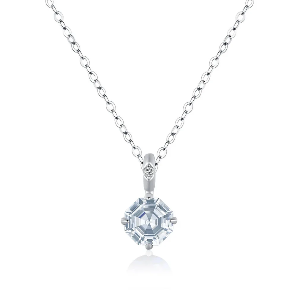

New Octagonal Pagoda Necklace Women's S925 Sterling Silver Pendant Minimalist Series Clavicle Chain Temperament Jewelry