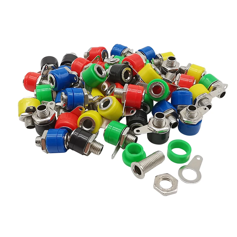 25Pcs 5 Color 4mm Banana Binding Post Test Connector 4mm Banana Female Socket Plug Jack Adapter DIY Red Black Green Yellow Blue