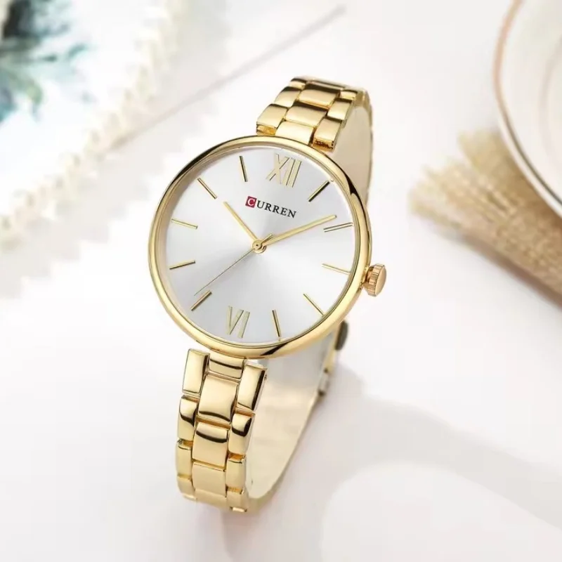 CURREN 9017 New Fashionable Women's Quartz Watch Premium Brand Luxury Elegant Classic Stainless Steel Strap Simple Women's Watch