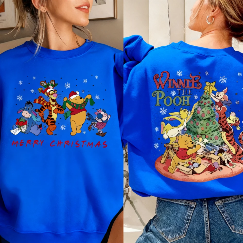 سترة ديزني ويني ذا بوه لعيد الميلاد السعيد للفتيات برقبة دائرية (بما في ذلك شخصيات تيجو بيجي والبكاء الشبح)