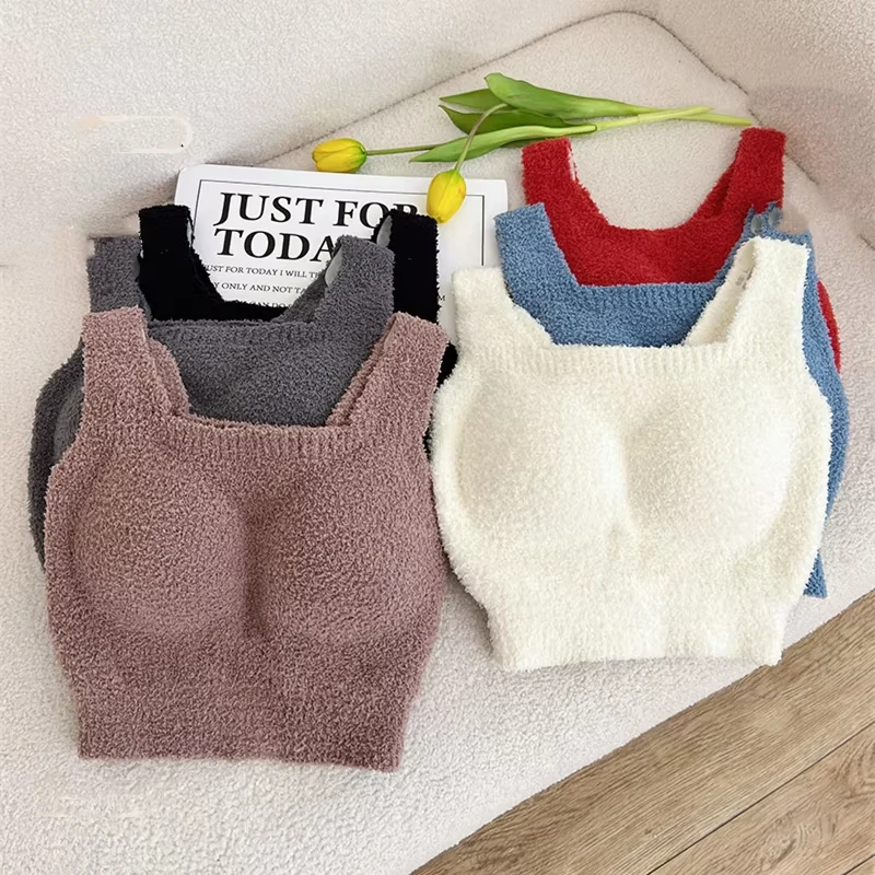 Femmes hiver vêtements intérieurs sous-vêtements thermiques court/long agneau polaire soutien-gorge haut rembourré gilet sans fil Terry doux confort culture hauts